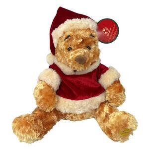 Disney Store Pooh  Bear Plush Santa Claus Suit Hat Coat 14 Inch Exclusive Toy